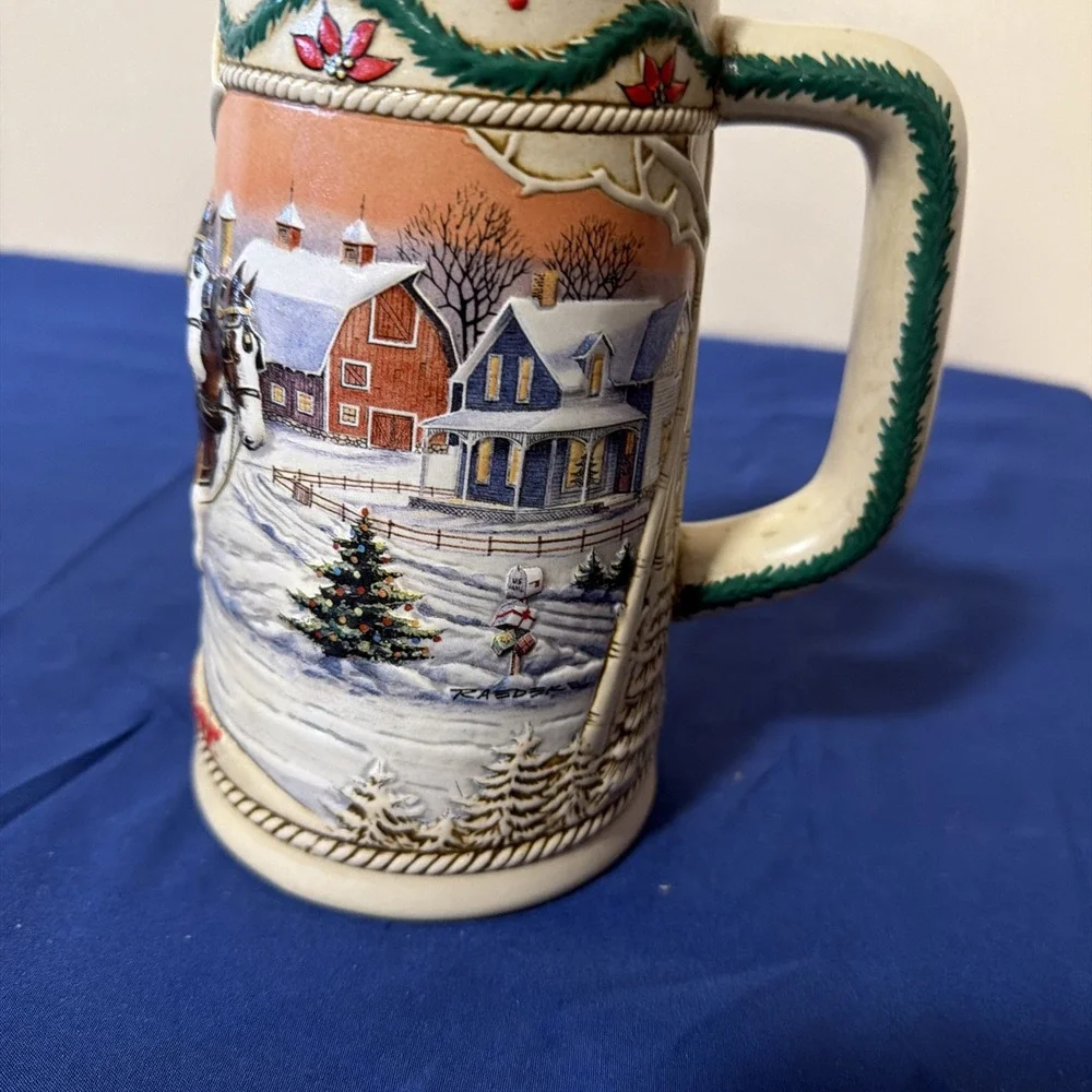 1996 Anheuser Busch Holiday‎ Budweiser Snowy Woodland Clydesdale Stein Mug RARE